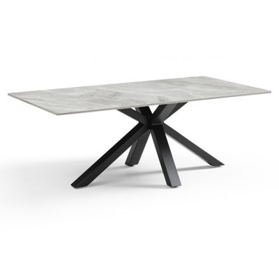 Table basse 120x60 cm céramique gris marbré laqué pied croix - DAKOTA 04