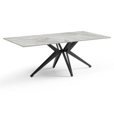 Table basse 120x60 cm céramique gris marbré laqué pied étoile - DAKOTA 06