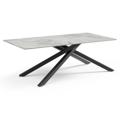 Table basse 120x60 cm céramique gris marbré laqué pied torsadé - DAKOTA 05