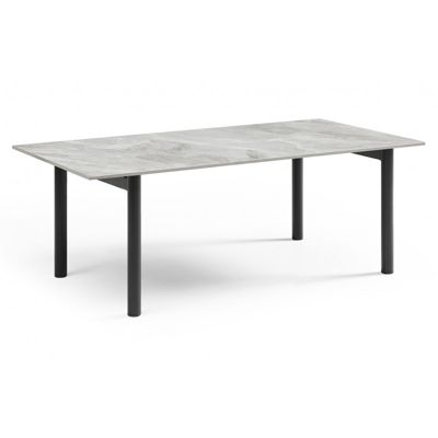Table basse 120x60 cm céramique gris marbré laqué pieds droits - DAKOTA 09