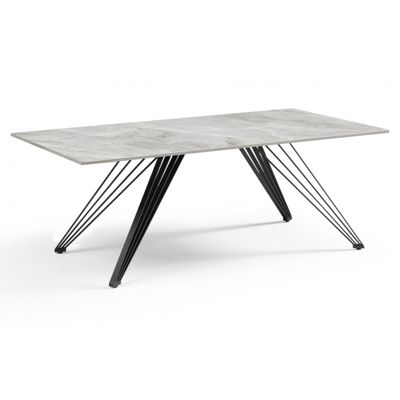 Table basse 120x60 cm céramique gris marbré laqué pieds filaires - DAKOTA 01