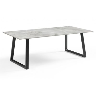 Table basse 120x60 cm céramique gris marbré laqué pieds luge - DAKOTA 02