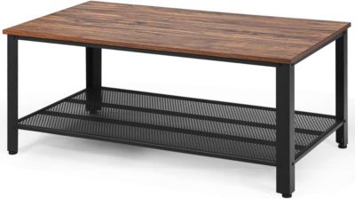 Table Basse à 2 Couches de Stockage, Moderne en Bois et Métal, 4 Pieds pour Salon, Chambre et Bureau, 106 x 60 x 45CM (Noir)