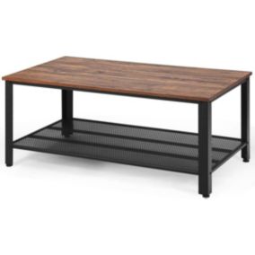 Table Basse à 2 Couches de Stockage, Moderne en Bois et Métal, 4 Pieds pour Salon, Chambre et Bureau, 106 x 60 x 45CM (Noir)