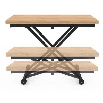 Table basse 2 en 1 relevable en table à manger rectangulaire URBANA 100 cm bois et noir design industriel