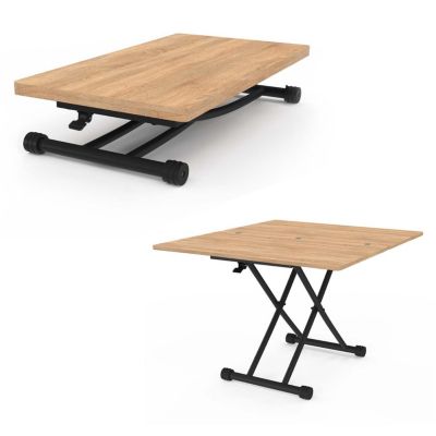 Table basse 2 en 1 relevable en table à manger rectangulaire URBANA 100 cm bois et noir design industriel