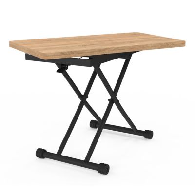 Table basse 2 en 1 relevable en table à manger rectangulaire URBANA 100 cm bois et noir design industriel