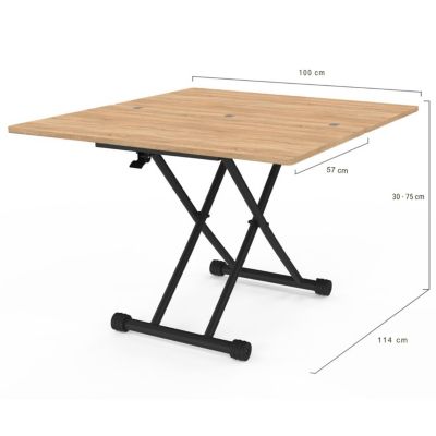 Table basse 2 en 1 relevable en table à manger rectangulaire URBANA 100 cm bois et noir design industriel