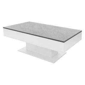 Table basse 2 espaces de rangement intérieurs 110x60x40cm blanc aspect béton