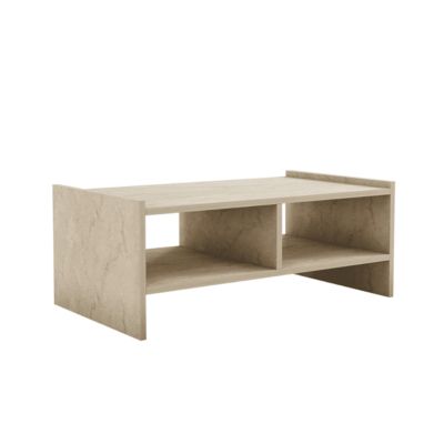 Table basse 2 niches ouvertes décor travertin L90 cm - PERA