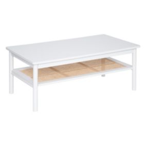 Table basse 2 niveaux en Bois Blanc et Cannage en Rotin