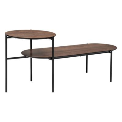 Table basse 2 niveaux Kemi en placage noyer & métal 118x43cm - Atmosphera