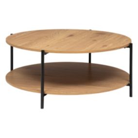 Table basse 2 plateaux en métal et bois D 90 x H 42,5 cm