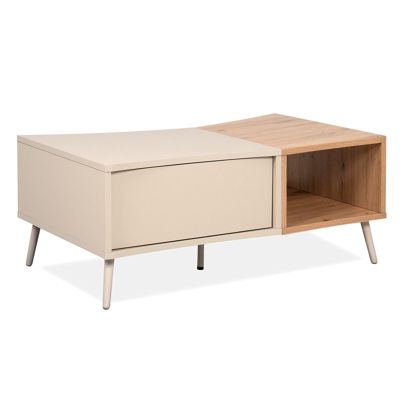 Table basse 2 portes 1 niche sable/effet bois Sinop