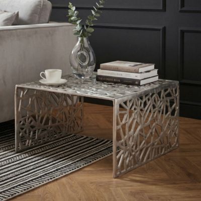 Table basse 60cm Argent Aluminium Table de canapé Alu Table de salon Métal Carrée FineBuy
