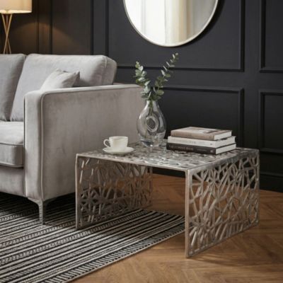 Table basse 60cm Argent Aluminium Table de canapé Alu Table de salon Métal Carrée FineBuy
