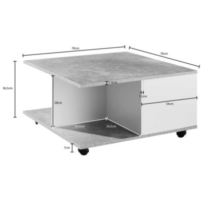 table basse 70x70cm table de salon table basse avec 2 tiroirs FineBuy