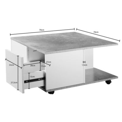 table basse 70x70cm table de salon table basse avec 2 tiroirs FineBuy