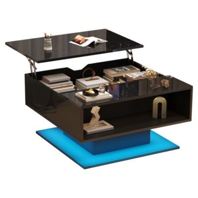 Table Basse 80x77cm Hydraulique, Géométrique, Ergonomique, Noire