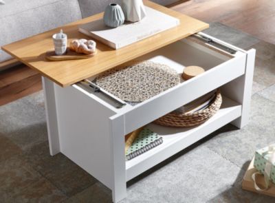 Table basse  85 cm blanc / table de salon en chêne avec rangements table basse FineBuy