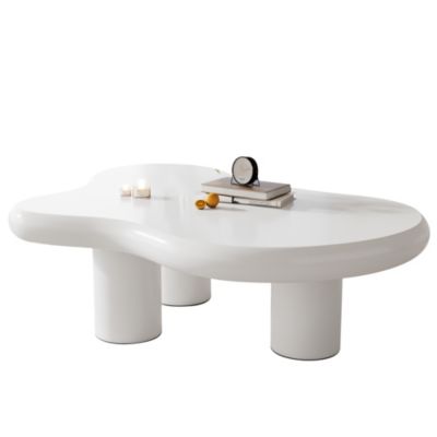 Table basse 97x67x32 cm en MDF laqué blanc, forme nuage irrégulière, design créatif et léger