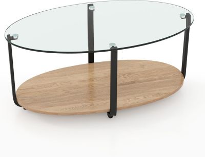 Table Basse a 2 Niveaux avec Plateau en Verre Trempe Cadre en Metal Robuste Table d Appoint Ovale Style Moderne