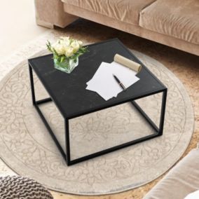 Table Basse a Cafe Table Rectangulaire Salon-Cadre en Acier pulverise-4 Coussinets Antiderapants-Boite de Rangement-Blanc