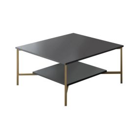 Table basse Alshain, Table basse, Porte-revues pour canapé, Etagère de salon, 80x80h40 cm, Anthracite et Noir