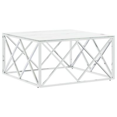Table basse argenté 80x80x40 cm acier inoxydable et verre vidaXL