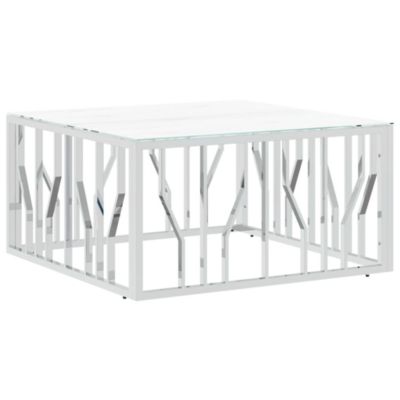 Table basse argenté 80x80x40 cm acier inoxydable et verre vidaXL