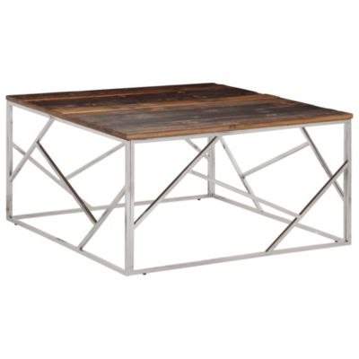 Table basse argenté acier inoxydable et bois de mélèze massif vidaXL