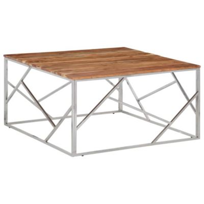 Table basse argenté acier inoxydable et bois massif d'acacia vidaXL