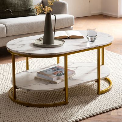Table Basse Aspect Marbre 100 cm Table de Salon Rectangulaire Moderne FineBuy