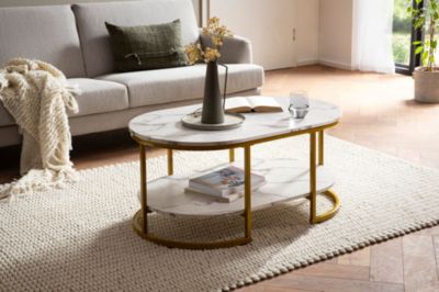 Table Basse Aspect Marbre 100 cm Table de Salon Rectangulaire Moderne FineBuy