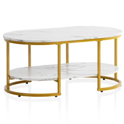 Table Basse Aspect Marbre 100 cm Table de Salon Rectangulaire Moderne FineBuy