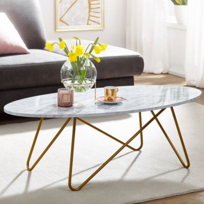 table basse aspect marbre blanc 120 cm table de salon table ovale table basse FineBuy