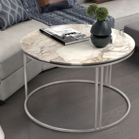 Table basse Aulum ronde 50 x 70 cm marbre blanc argent en.casa