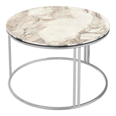Table basse Aulum ronde 50 x 70 cm marbre blanc argent en.casa