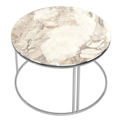 Table basse Aulum ronde 50 x 70 cm marbre blanc argent en.casa