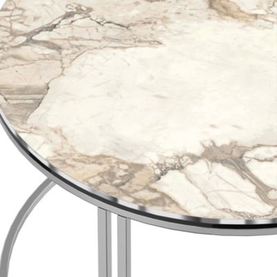 Table basse Aulum ronde 50 x 70 cm marbre blanc argent en.casa