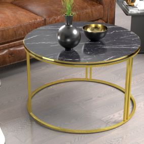 Table basse Aulum ronde 50 x 70 cm marbre noir or en.casa