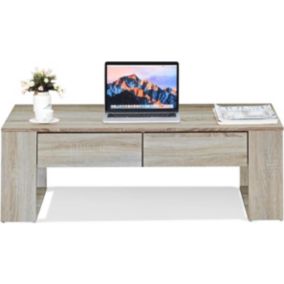 Table Basse avec 2 Grands Tiroirs et 2 Etageres Laterales, en Bois, Style Moderne, pour Salon, Bureau, 120 x 60 x 40 CM