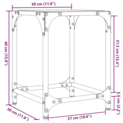 Table basse avec dessus en verre transparent 30x30x40 cm acier vidaXL