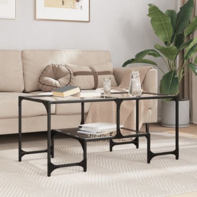 Table basse avec dessus en verre transparent 98,5x50x45cm acier vidaXL