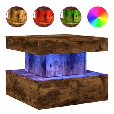 Table basse avec lumières LED chêne fumé 50x50x40 cm vidaXL