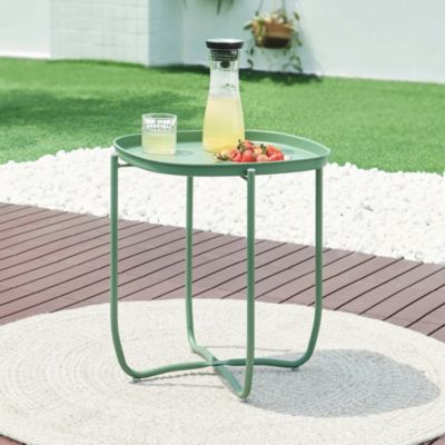Table basse avec plateau amovible Sandefjord acier 53 x 46 x 46 cm vert en.casa