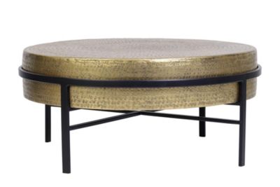 Table basse avec plateau en bronze et pieds en métal noir