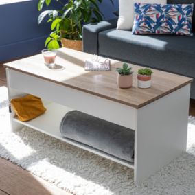 Table basse avec plateau relevable blanche et bois HEDDA - Happy Garden