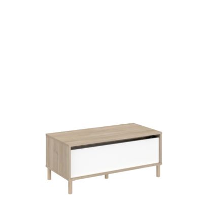 Table basse avec plateau relevable effet bois et blanc Morphos l. 100,8 x H. 43,6 x P. 50 cm