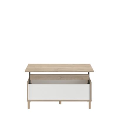 Table basse avec plateau relevable effet bois et blanc Morphos l. 100,8 x H. 43,6 x P. 50 cm